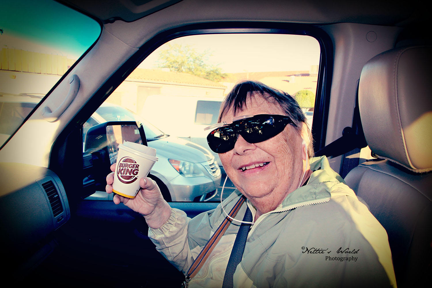 It was a brisk 48 degrees on Friday morning, and since we were early for the race, we spun through BK and got Oma a coffee to warm her up.